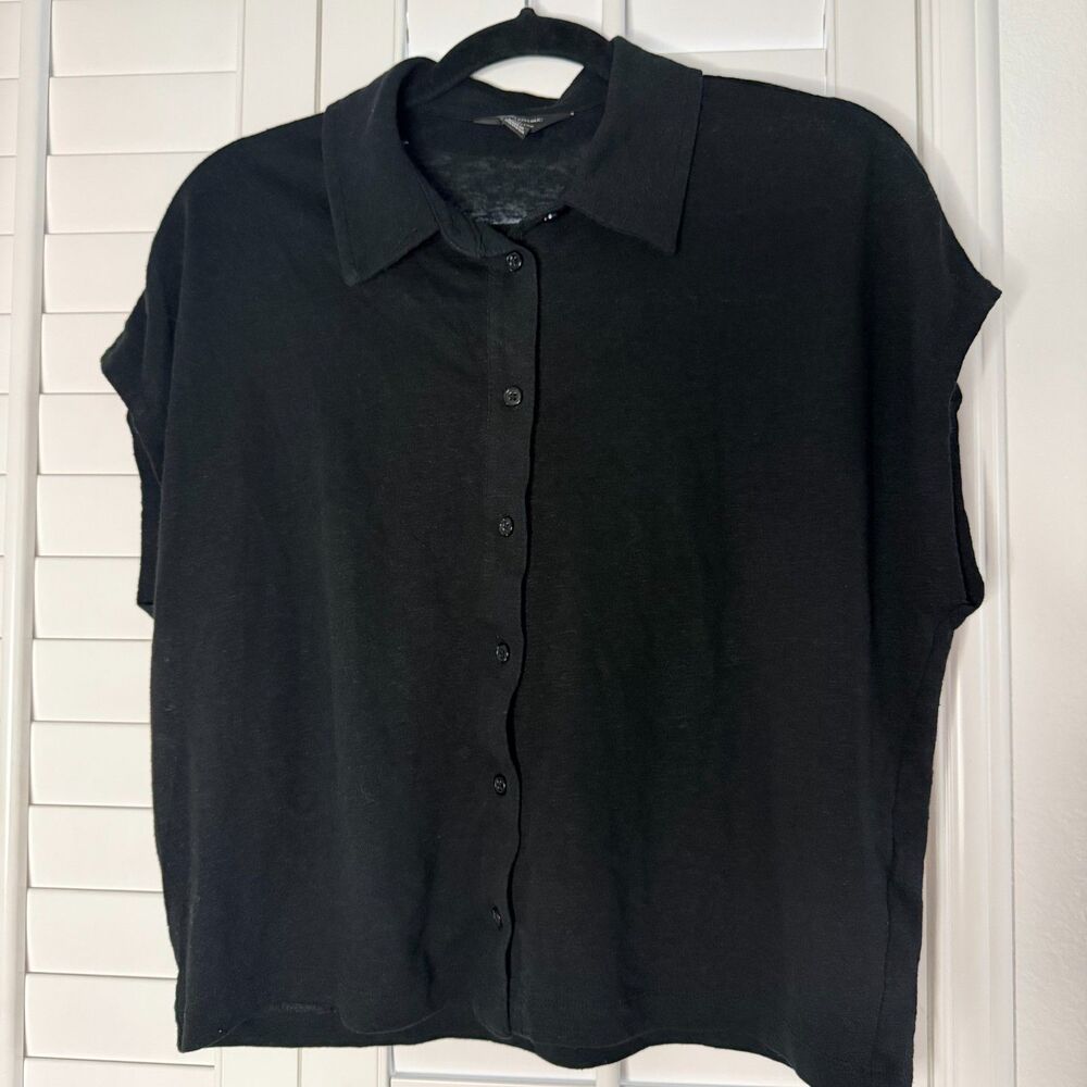 Banana Republic Black Linen Blend Short Sleeve Button Down Shirt Large L Boxy